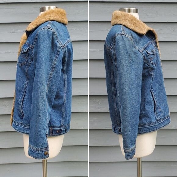 Vintage 90s y2k JLC Bratz Blue Jean Denim Faux Fur Collar Trucker Jacket Woman M - Picture 3 of 8